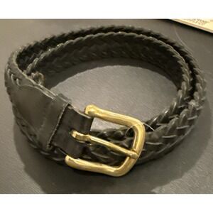 Gap Womens Size Large 38-39 Black Braided Woven Genuine Leather Belt Gold Buckle